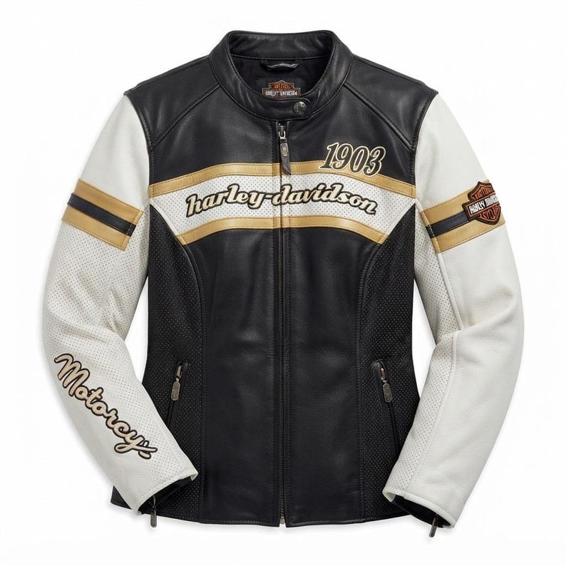 Women's Black & White Leather Motorcycle Jacket – Huzaro Leather