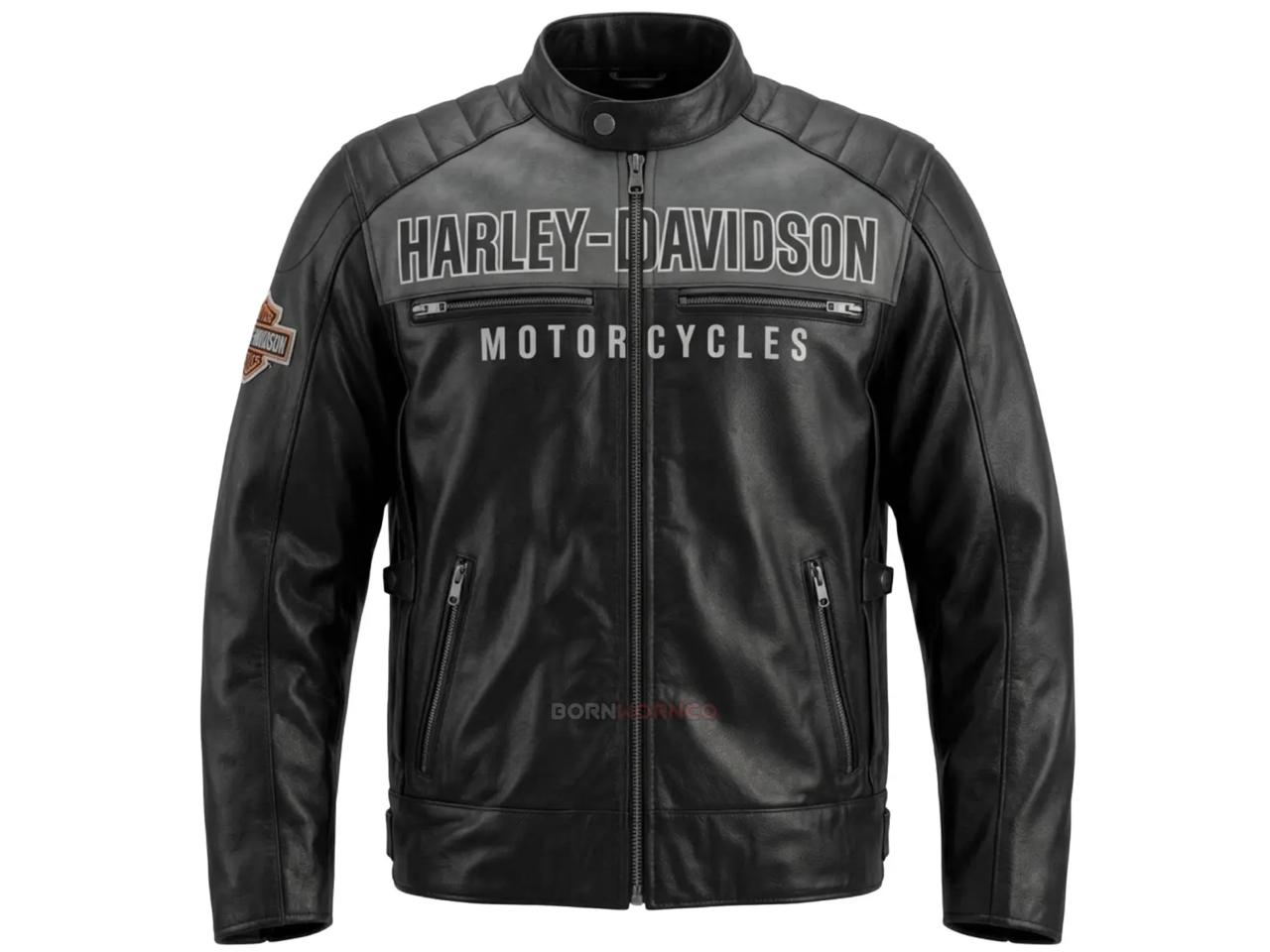 Men's Black and Grey Genuine Leather Motorcycle Jacket