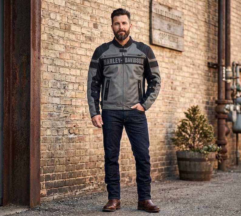 Men's Black and Grey Cordura Motorcycle Jacket