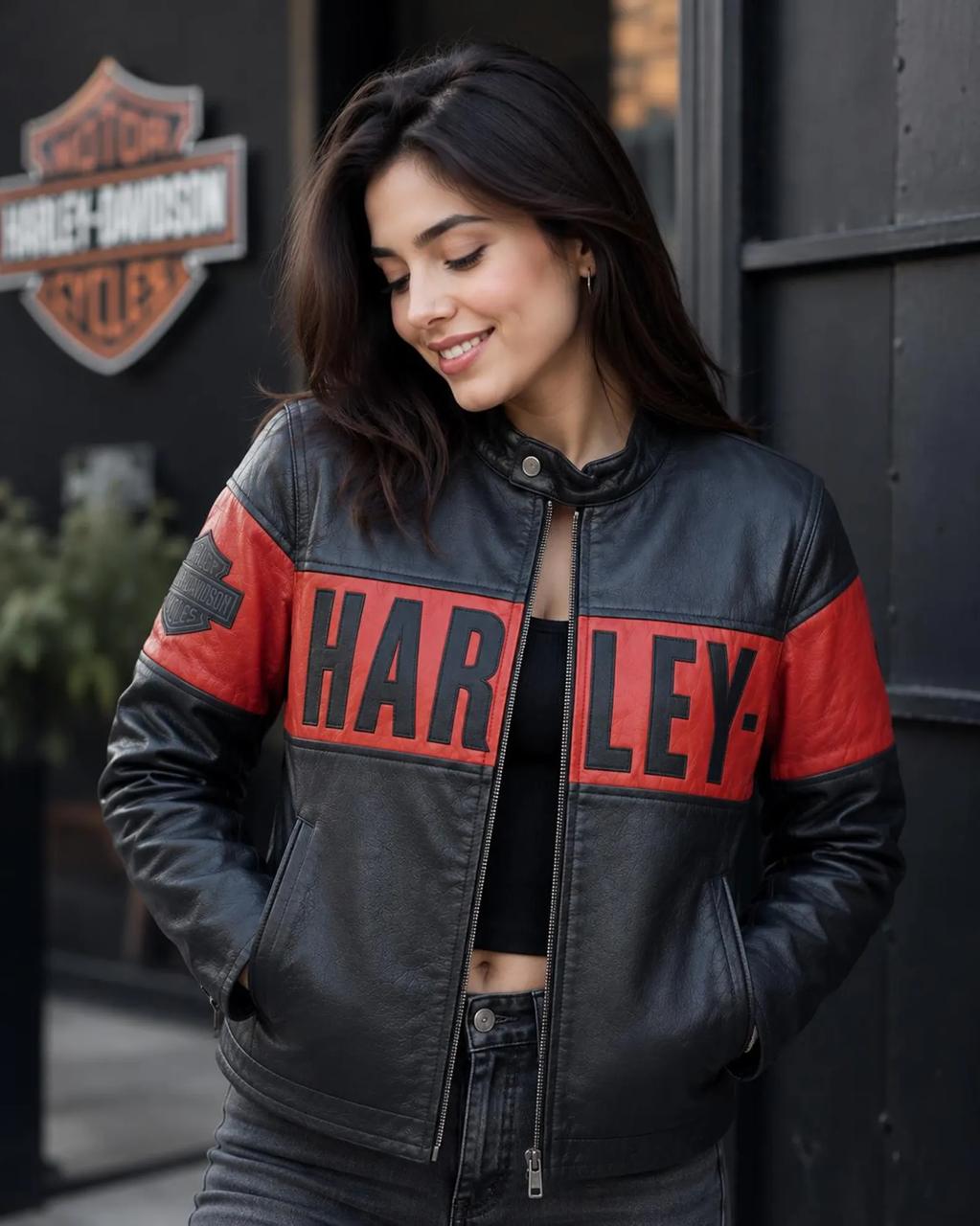 Women's Black & Red Genuine Leather Motorcycle Jacket