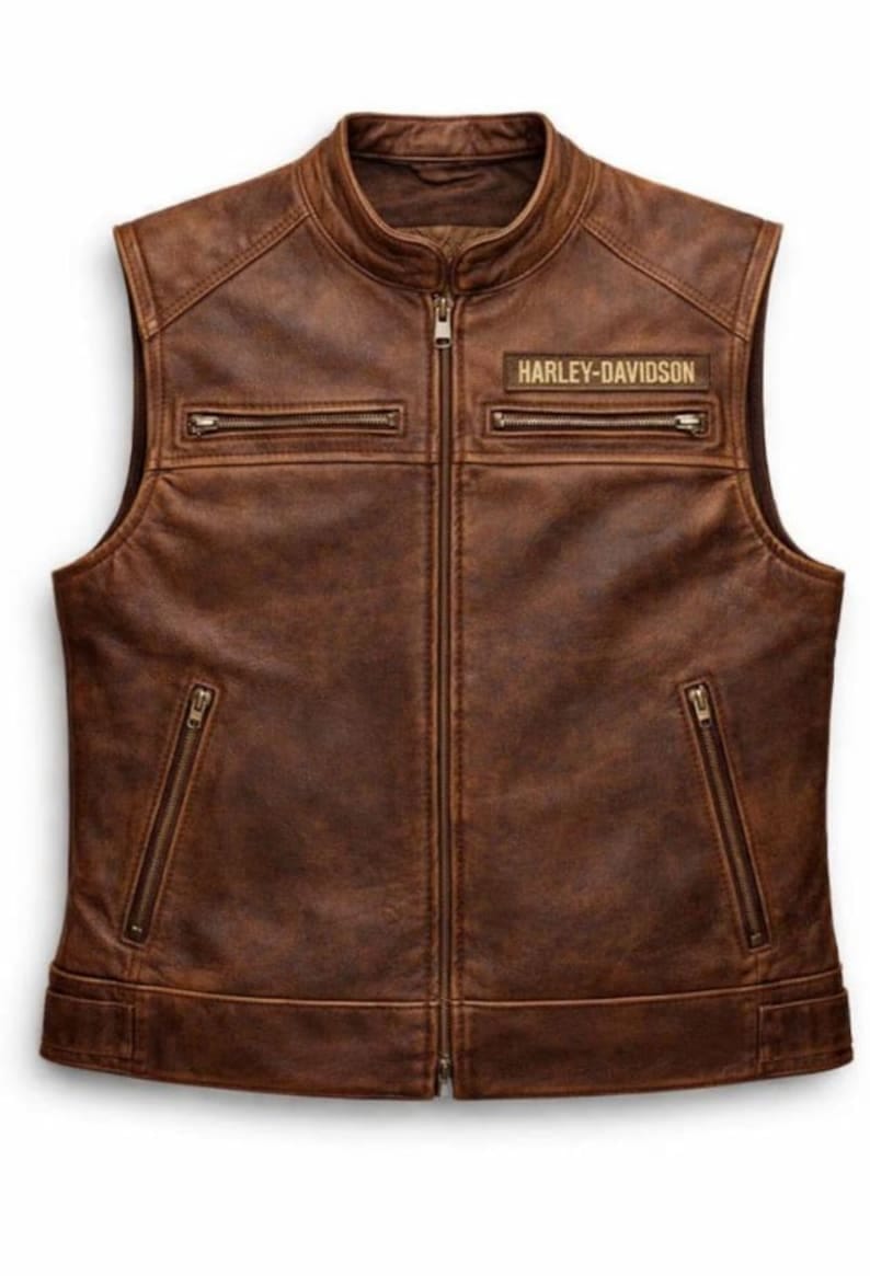 Men's Brown Vintage Leather Motorcycle Vest