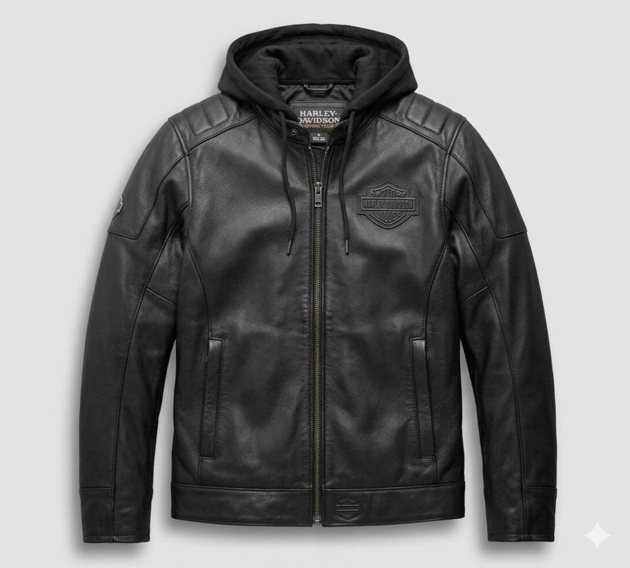Men's Black Hooded Leather Motorcycle Jacket