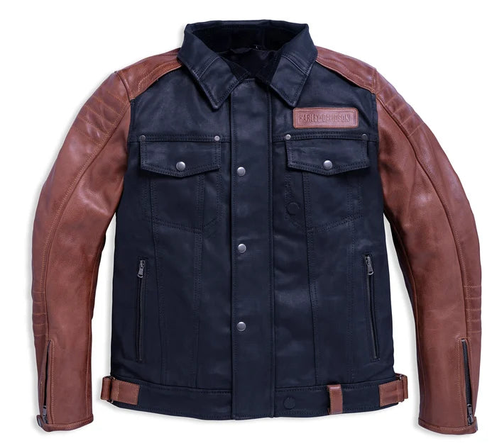Men's Black & Brown Genuine Leather Motorcycle Jacket – Two-Tone Biker Style
