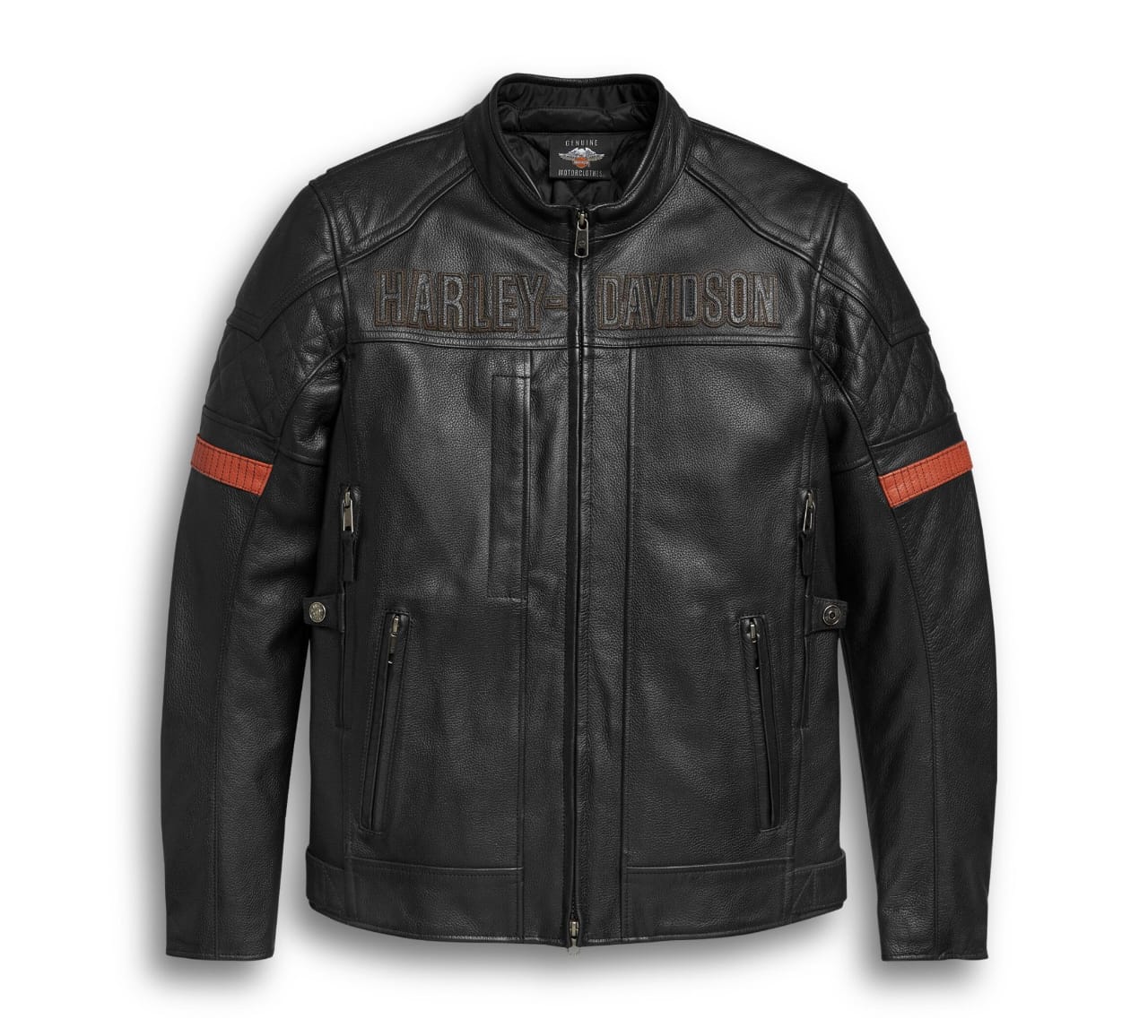 Men’s Genuine Leather Motorcycle Jacket – Black & Orange Biker Style