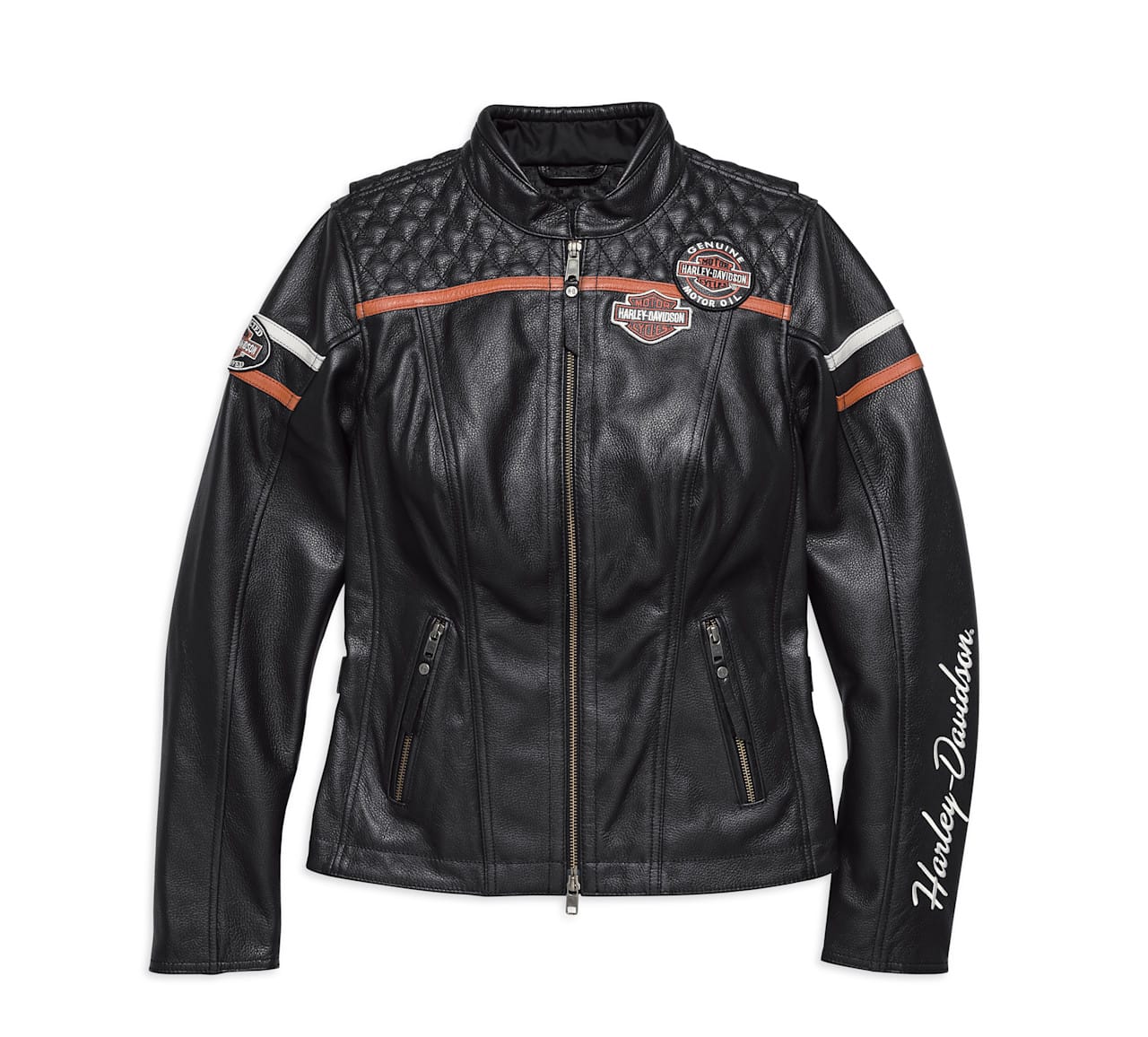 Women’s Black Leather Motorcycle Jacket – Quilted Design