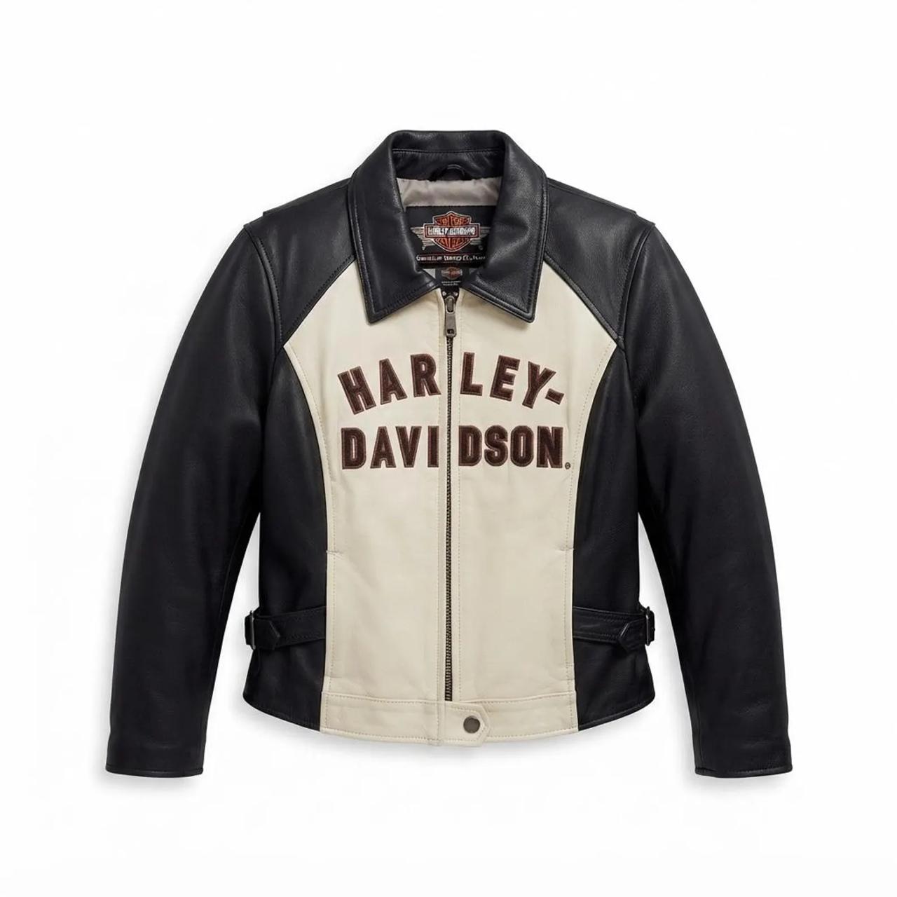 Women's Black & Ivory Genuine Leather Biker Jacket