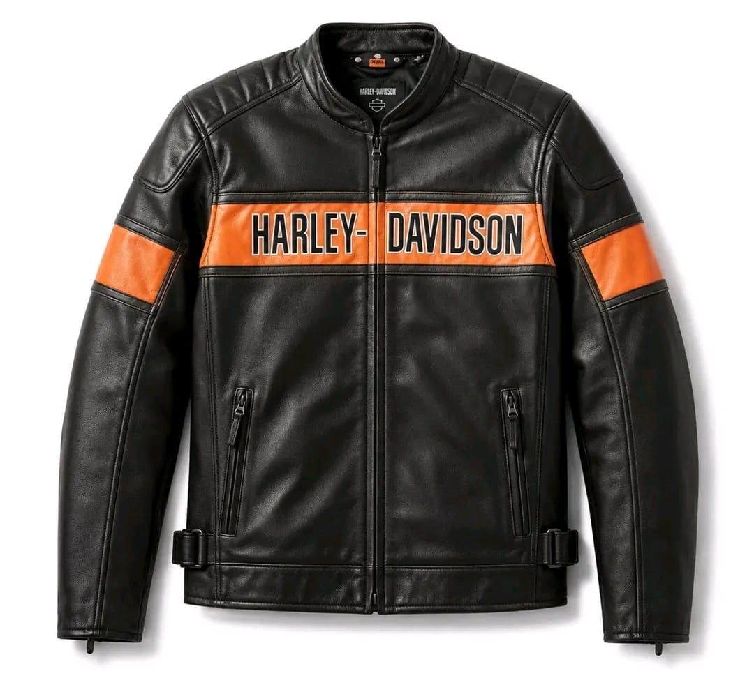 Black & Orange Leather Motorcycle Jacket – Classic Biker Style