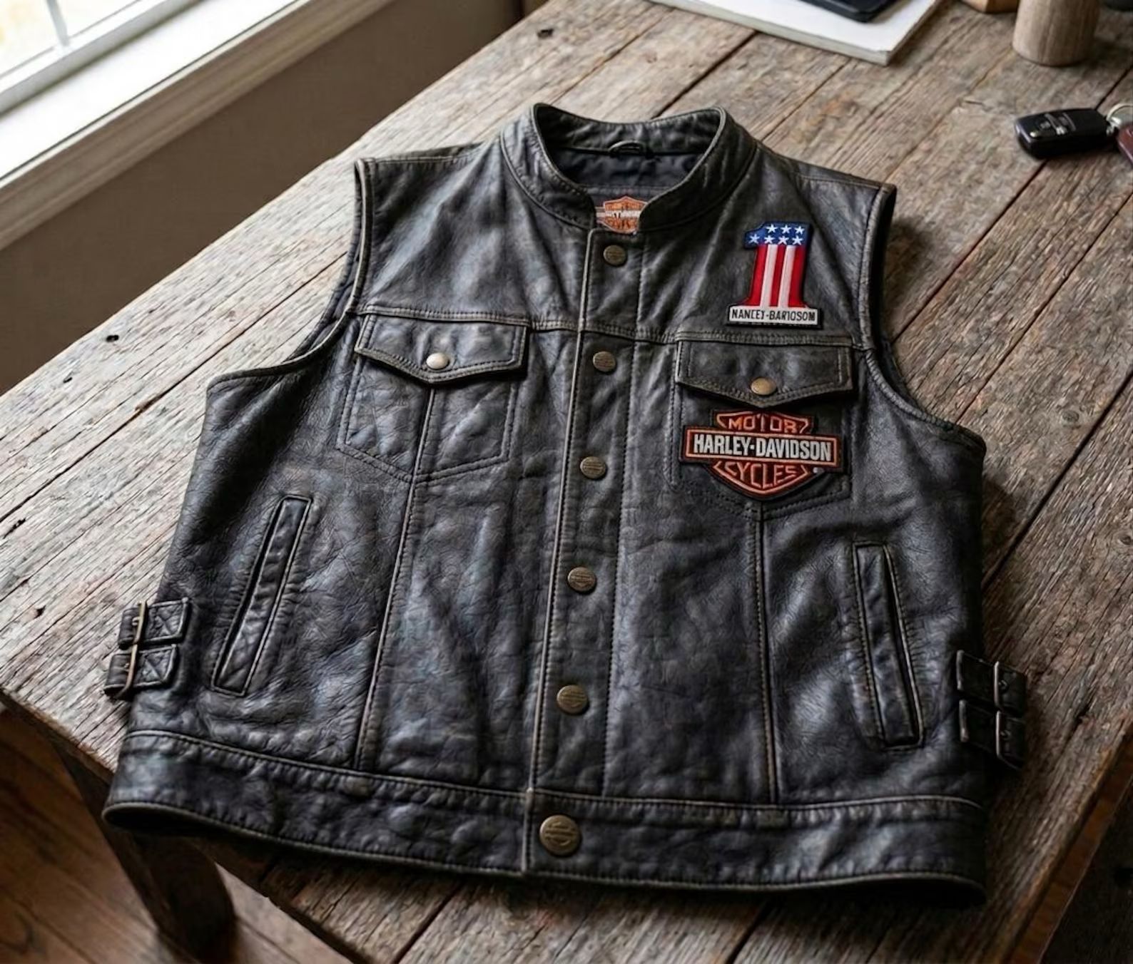 Men's Black Vintage Leather Motorcycle Vest – Biker Style