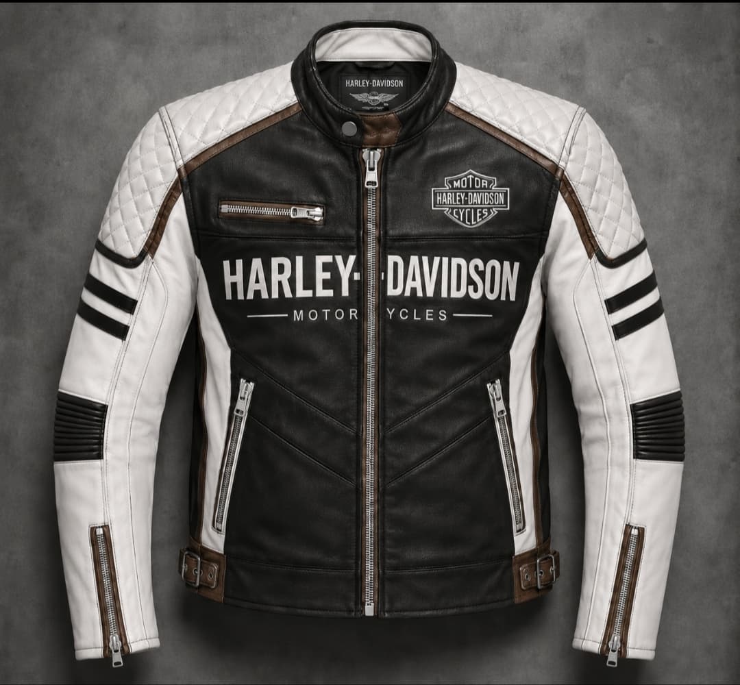 Black & White Genuine Leather Motorcycle Jacket – Classic Biker Style