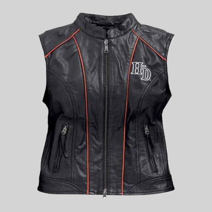 Women's Black Genuine Leather Motorcycle Vest