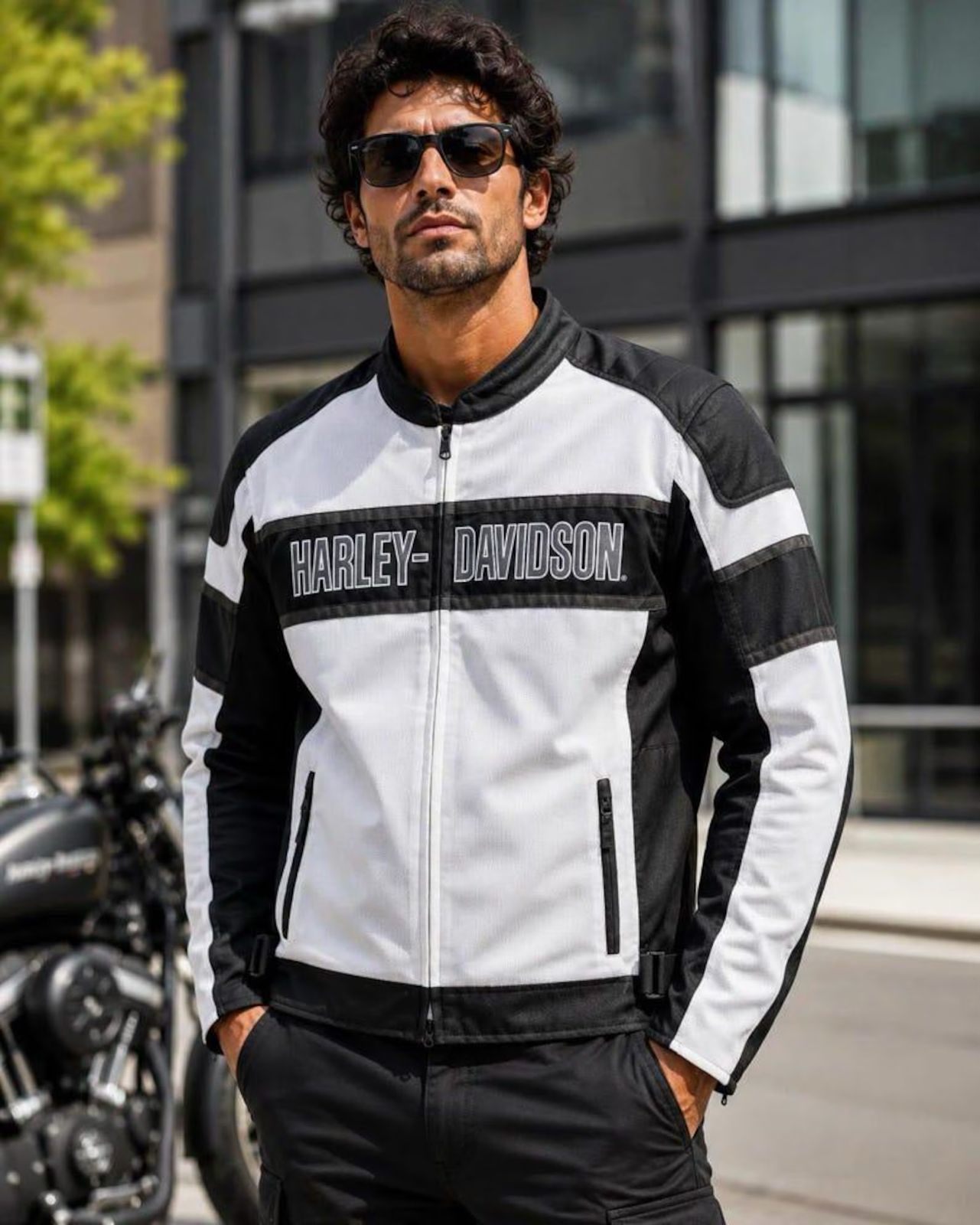 Black & White Cordura Motorcycle Riding Jacket