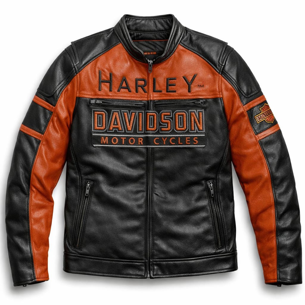 Black & Orange Leather Motorcycle Jacket – Classic Biker Style