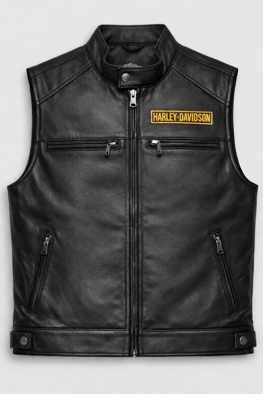 Men's Black Genuine Leather Biker Vest