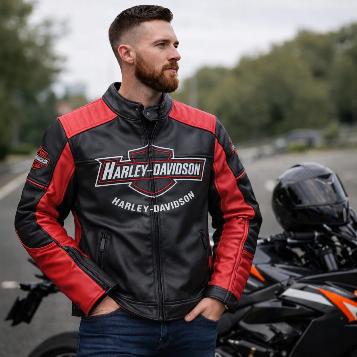 Men’s Black & Red Motorcycle Leather Jacket