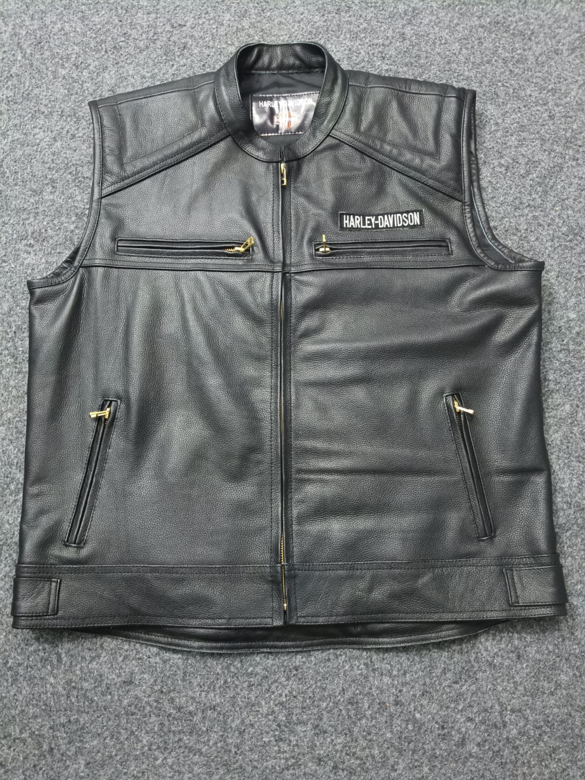 Men's Black Genuine Leather Motorcycle Vest