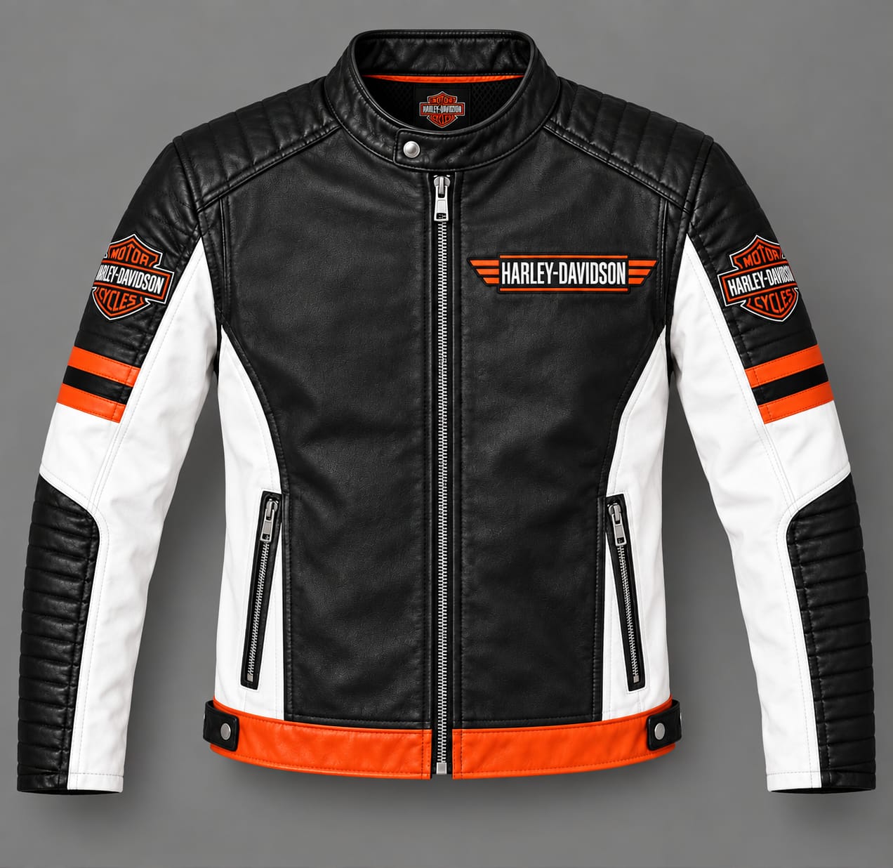 Geniune Black and White Leather Jacket