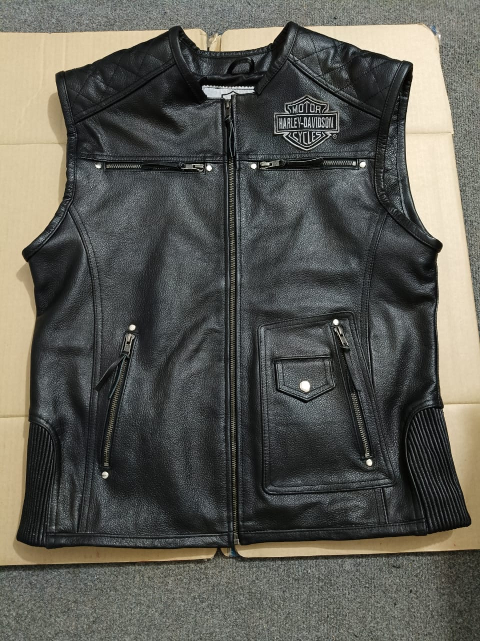 Men's Black Genuine Leather Biker Vest