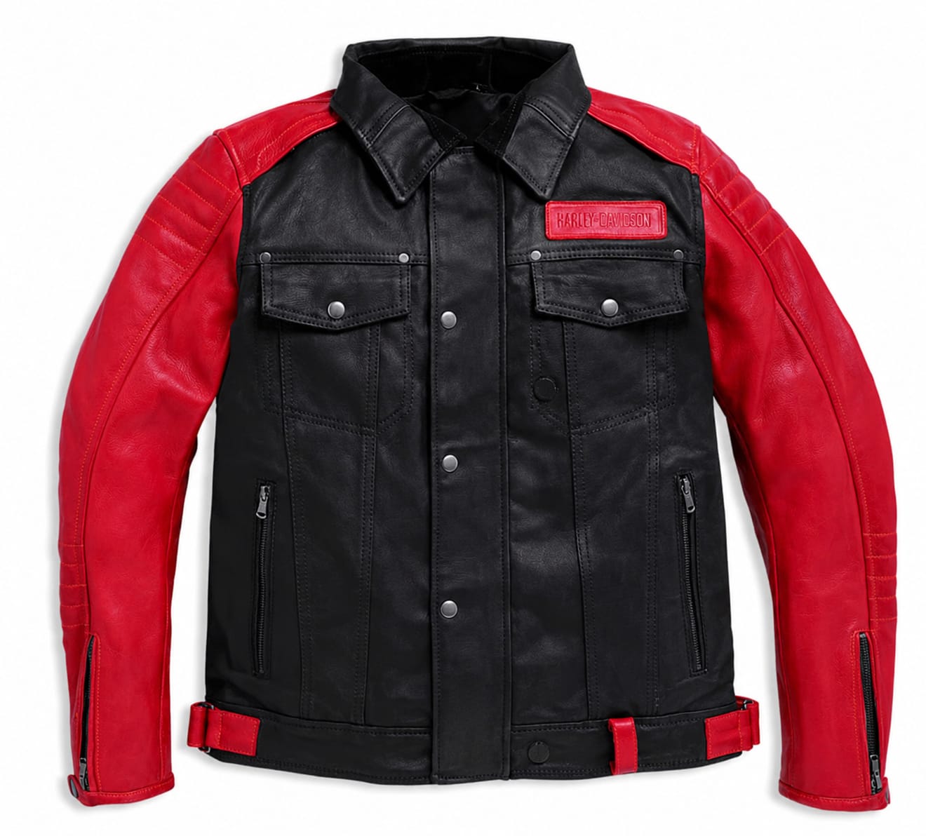 Black & Red Genuine Leather Motorcycle Jacket for Men