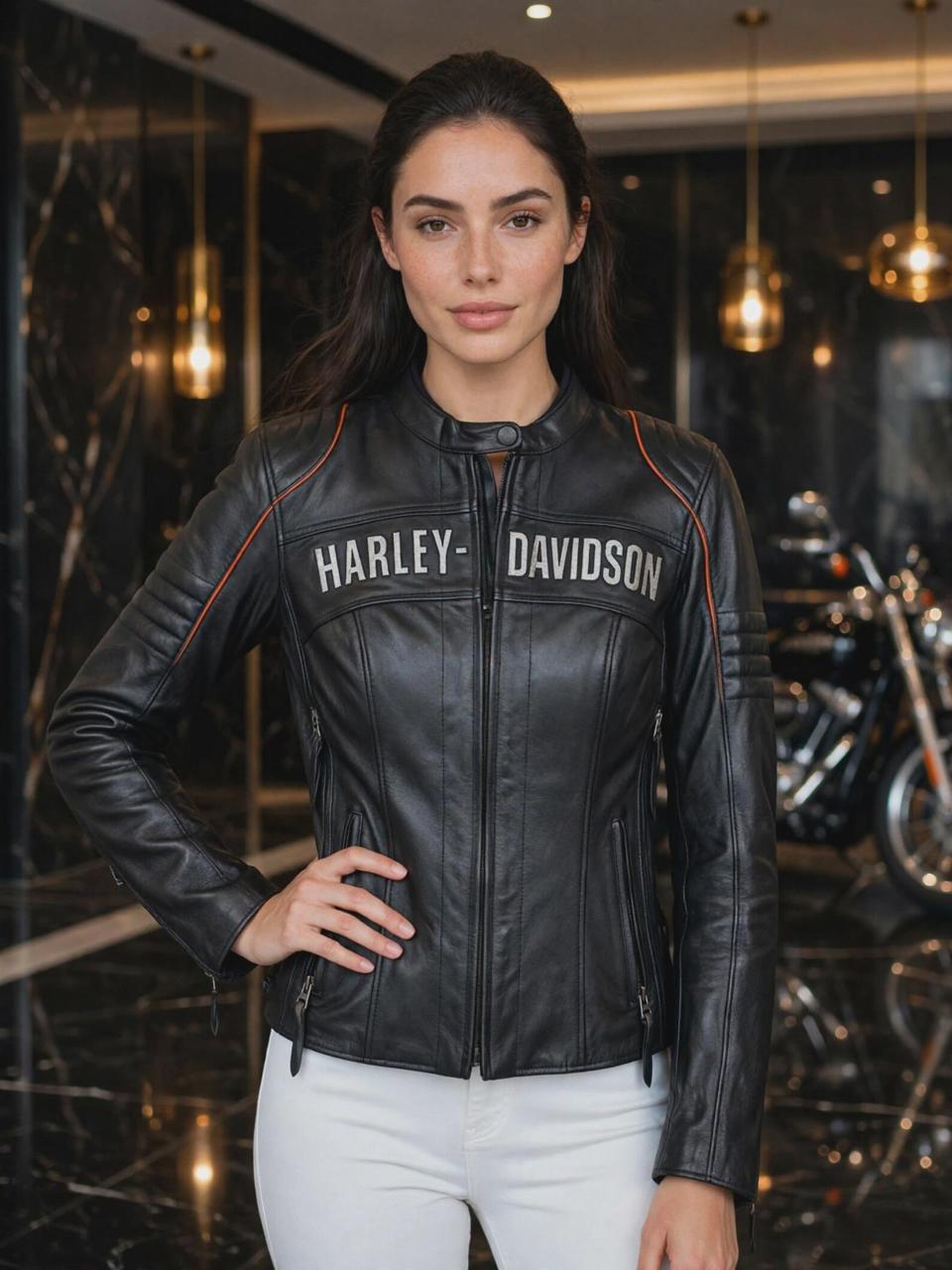 Women's Black Leather Motorcycle Jacket – Harley-Davidson Style