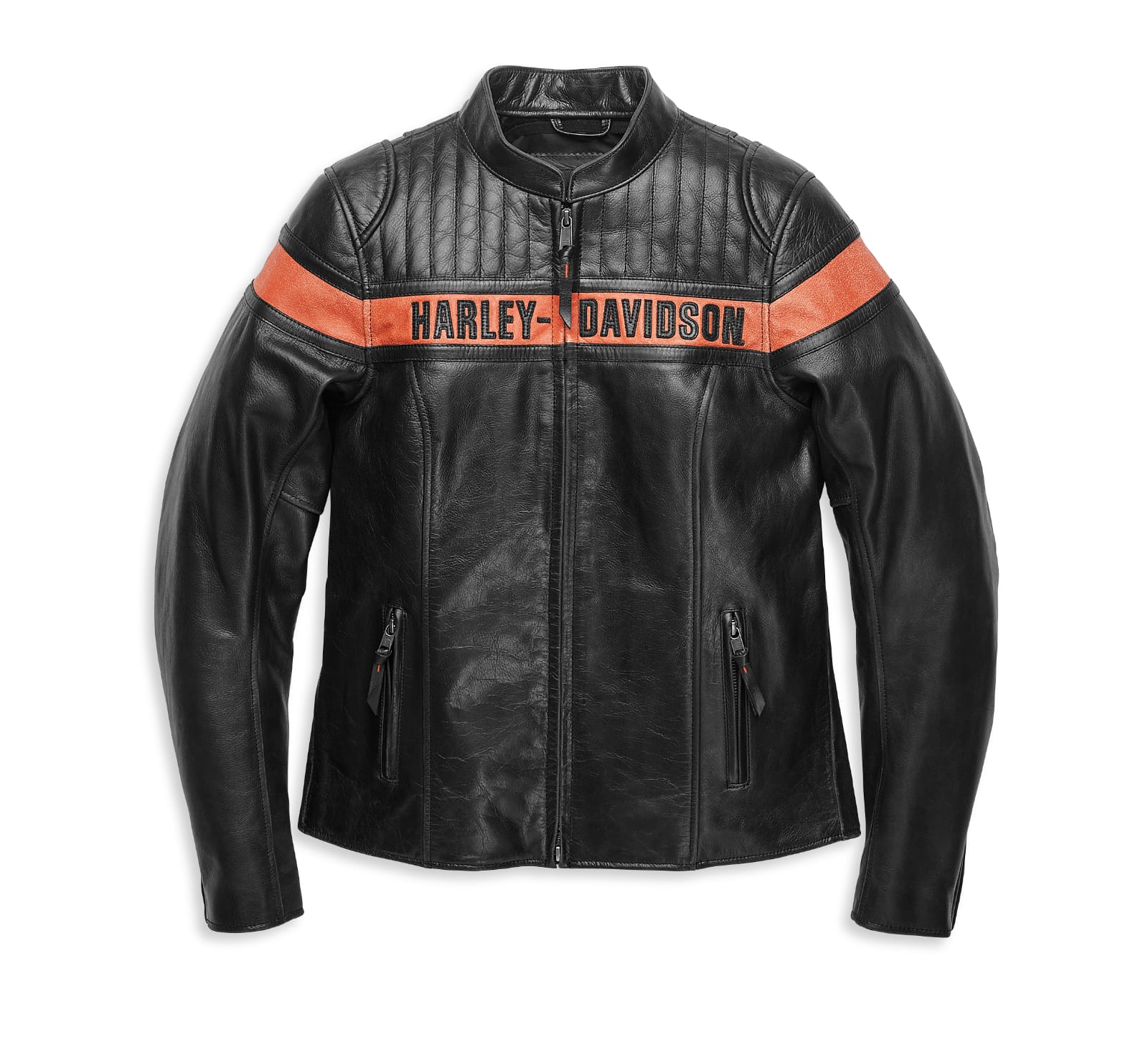 Women's Black & Orange Leather Motorcycle Jacket – Quilted Biker Style