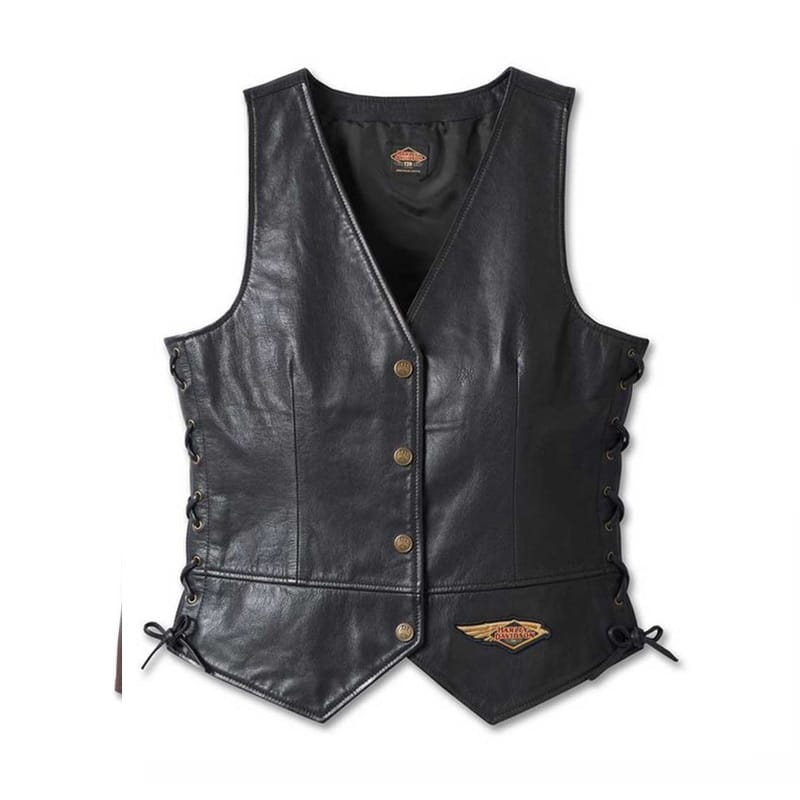 Women's Black Leather Biker Vest – Classic Motorcycle Style