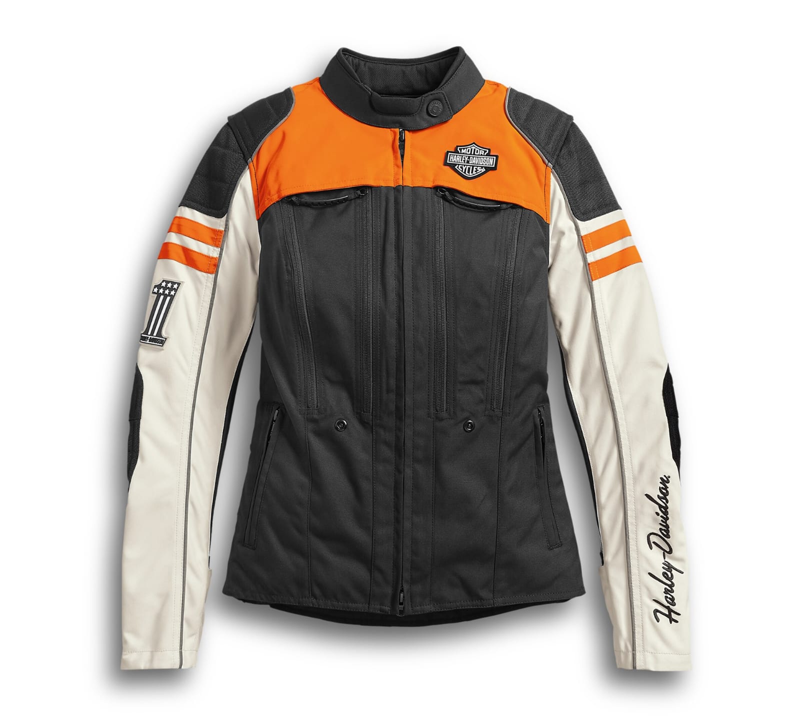 Women's Cordura Motorcycle Jacket – Black, White & Orange