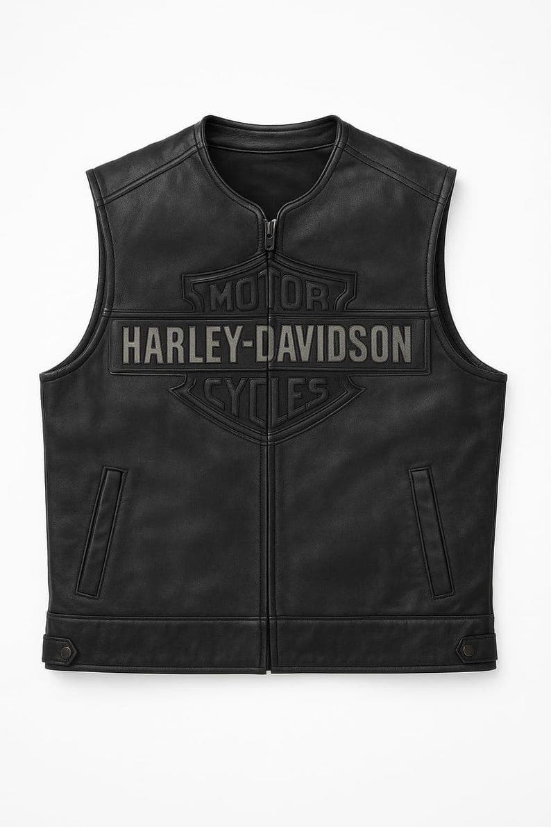 Men's Black Genuine Leather Biker Vest – Classic Motorcycle Style