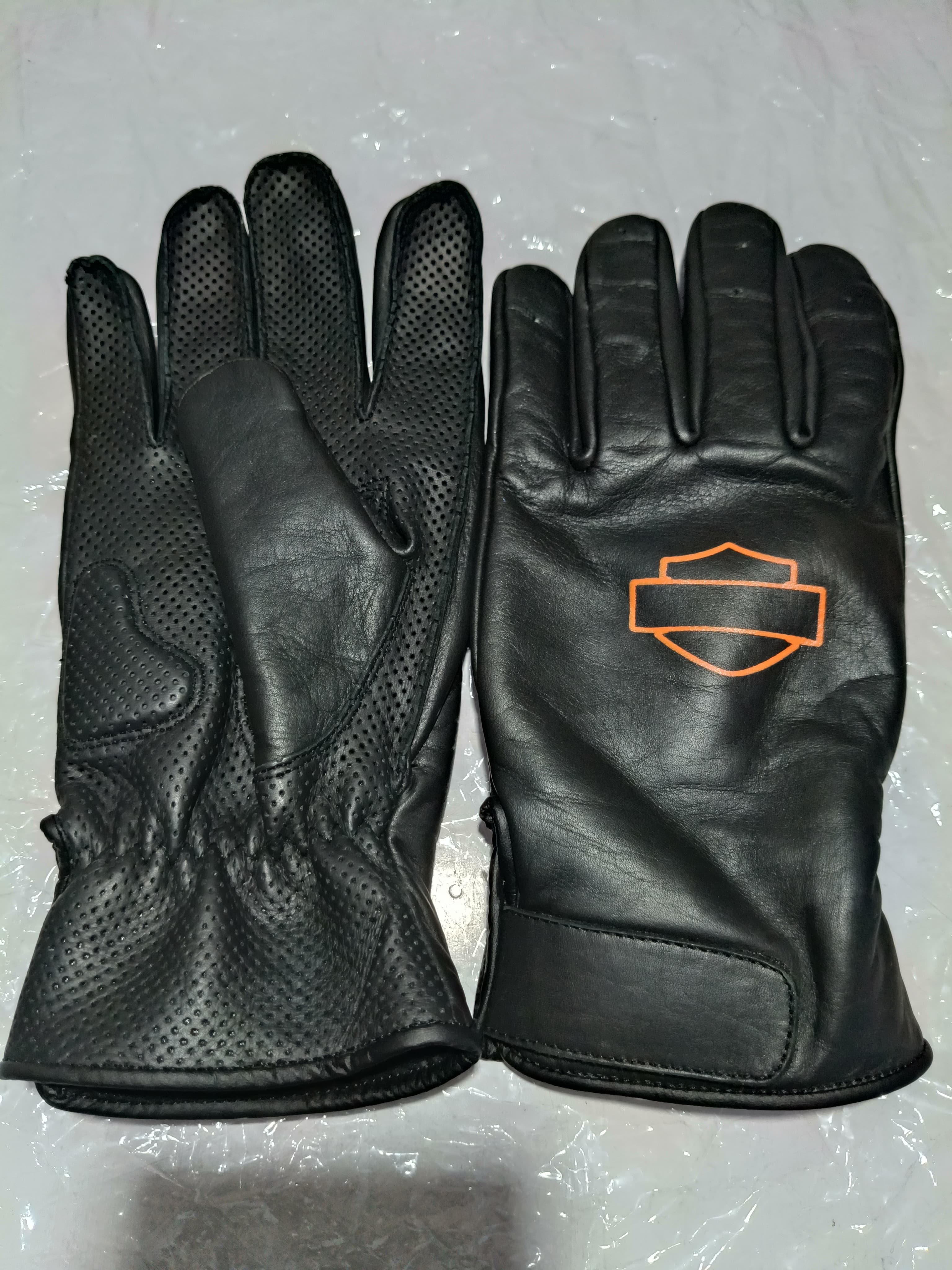 Black Perforated Leather Motorcycle Gloves – Biker Riding Gloves Product Description
