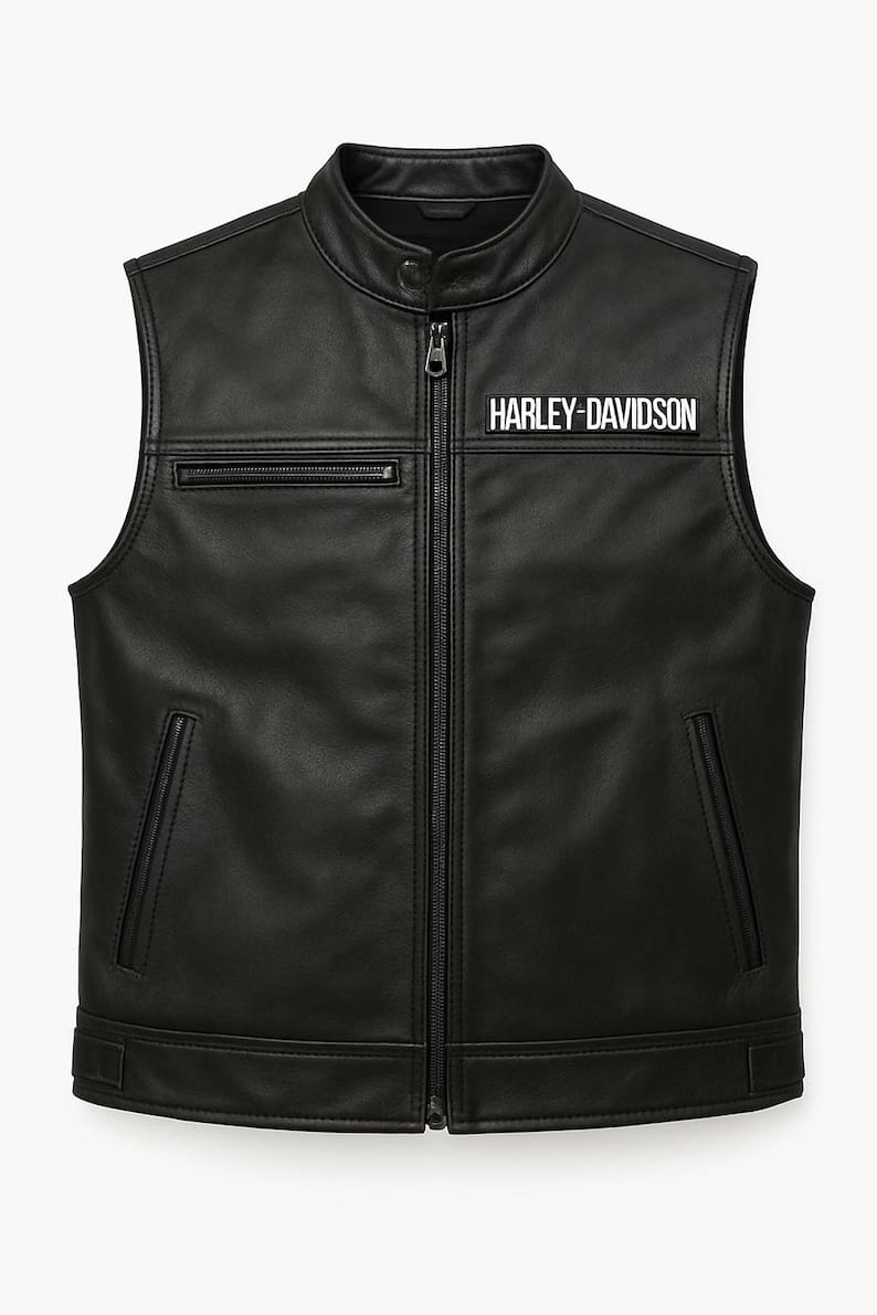 Men's Black Genuine Leather Motorcycle Vest