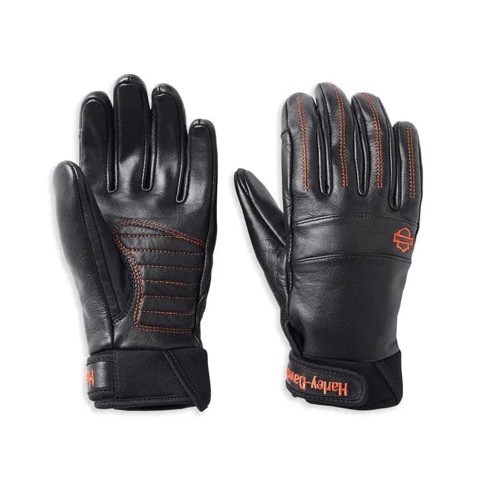 Men's Black Leather Motorcycle Gloves – Orange Stitching Design