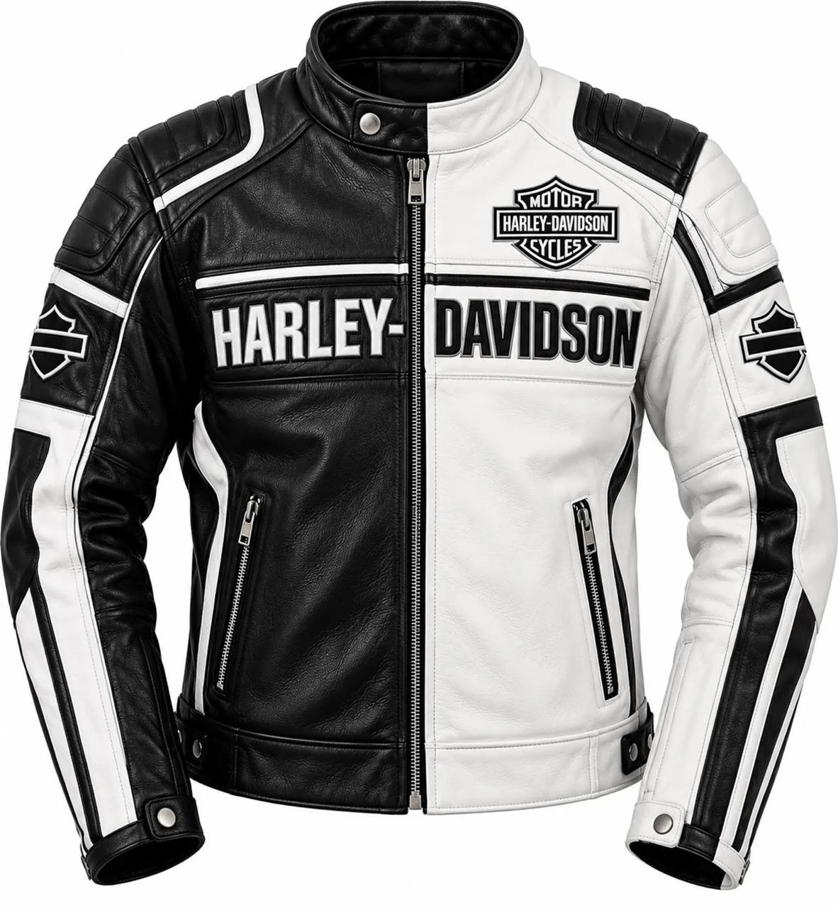 Men’s Black & White Leather Motorcycle Jacket
