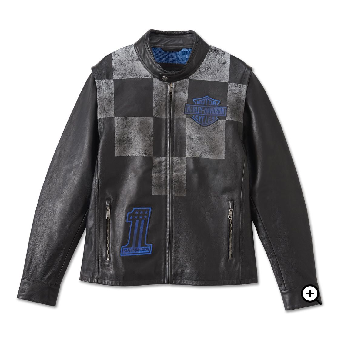 Men's Genuine Leather Motorcycle Jacket – Black & Grey Checkered Design